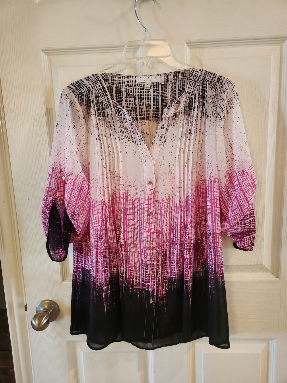 Chaus Sheer Ombre Button-Front Blouse/Tunic - Cream To Pink to Black